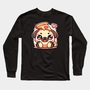 Pizza Cute Pug Dog Lover Long Sleeve T-Shirt